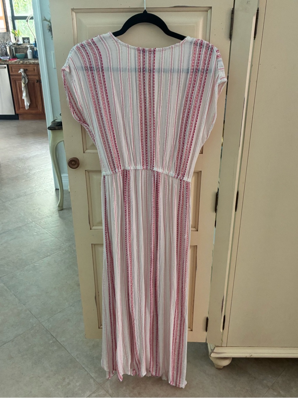 Blue Island Lightweight Pink Stripe V-Neck Maxi Dress with Tassel Tie - Picture 4 of 8